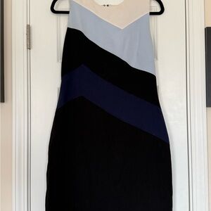 White House Black Market Black, Blue and White Colorblock Dress